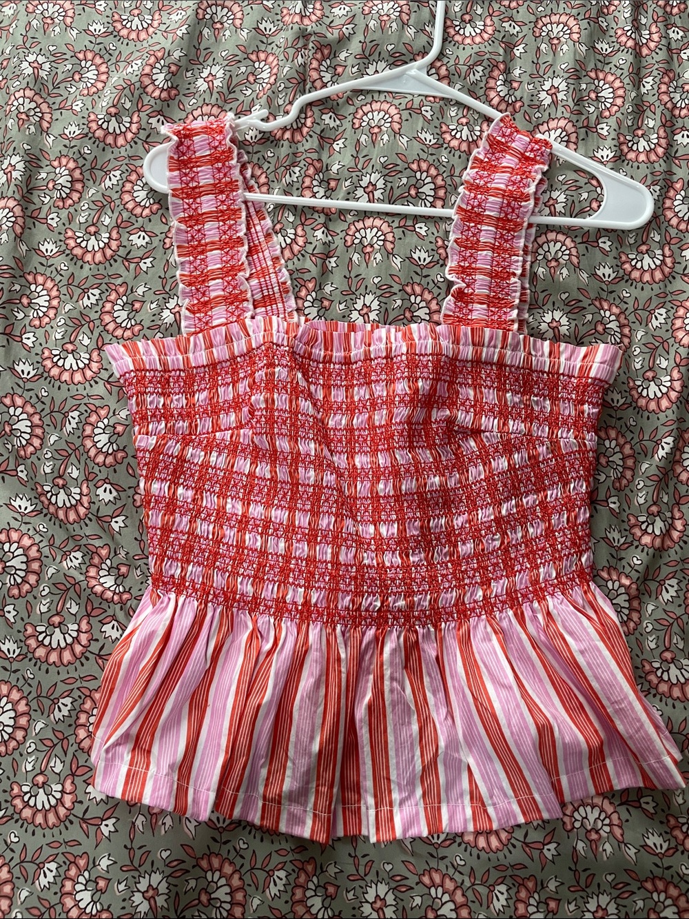 Smocked Striped Tank Top in Pink and Red - Kids One Piece